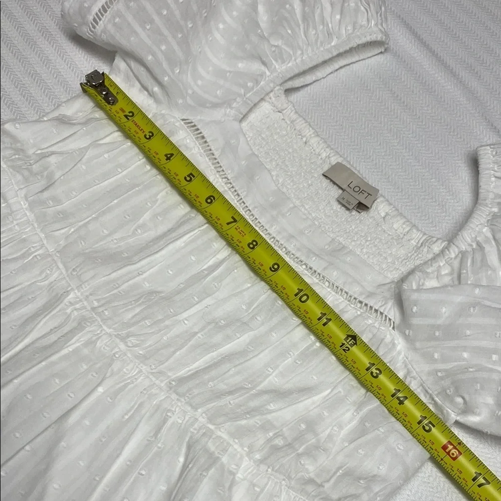 LOFT Blouse Ruffle Puff Sleeve Smocked Swiss Dot Romantic Milkmaid White Medium